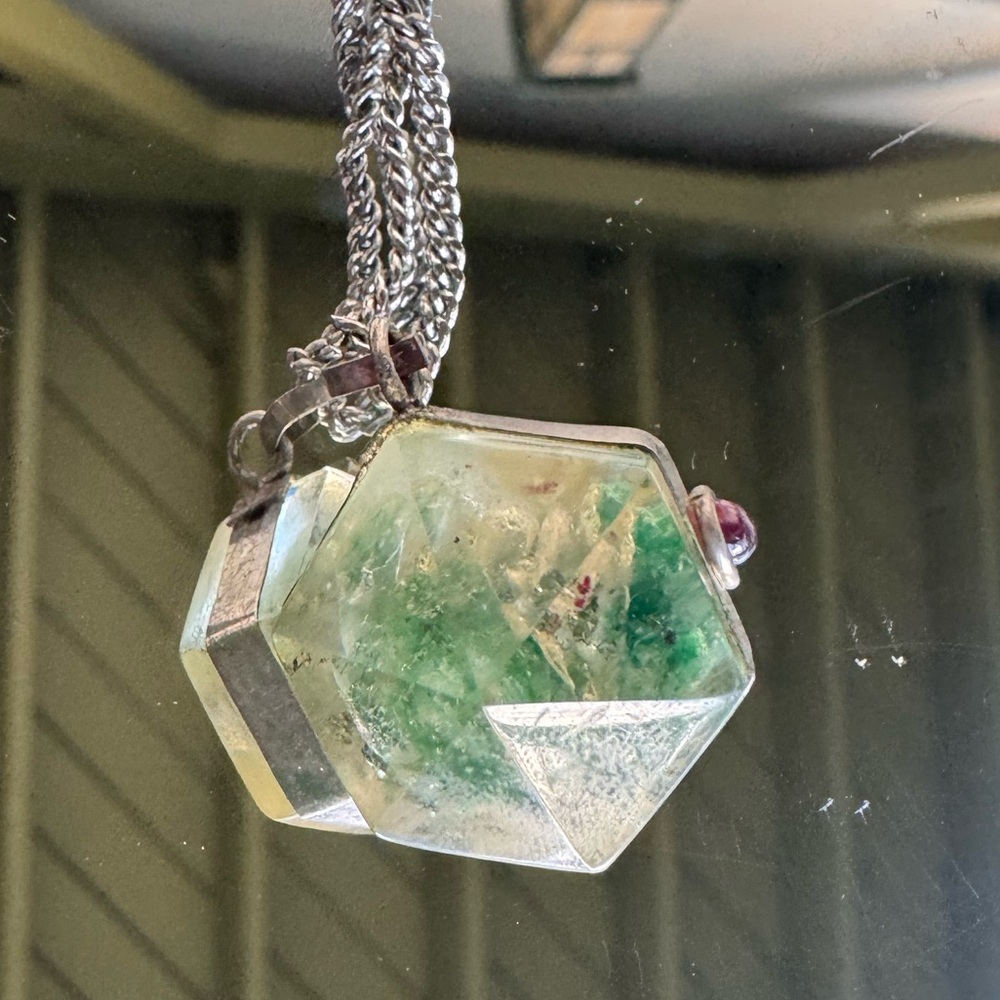 Vintage Hexagonal Moss Agate Pendant Necklace